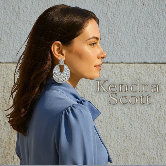 Kendra Scott Diane Hammered Silver Earrings 2.5" EUC - Picture 7 of 7